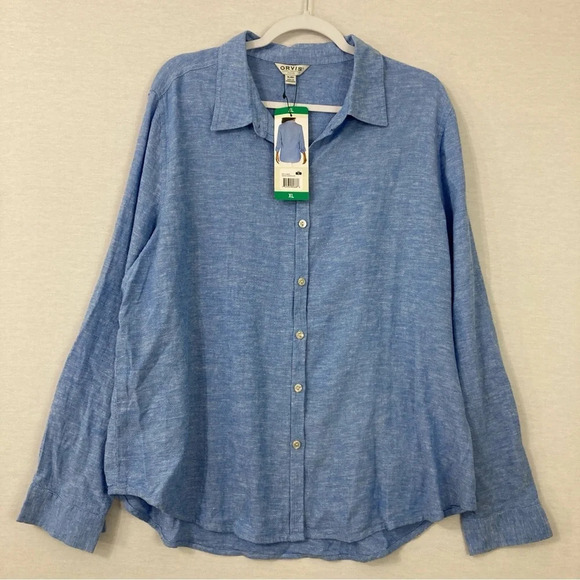 New Orvis Light Blue Linen Blend Long Sleeve Button Down size XL - Picture 1 of 11